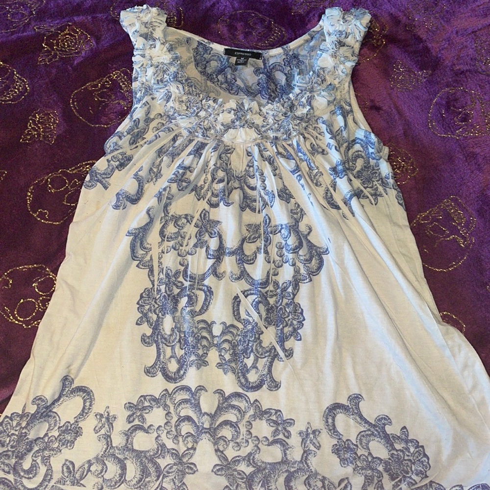 Floral blue and white tank top